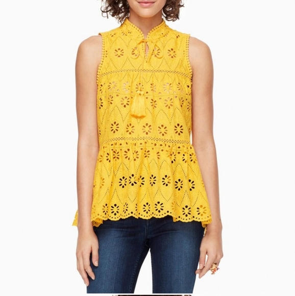 kate spade Tops - Kate Spade Yellow Eyelet Top